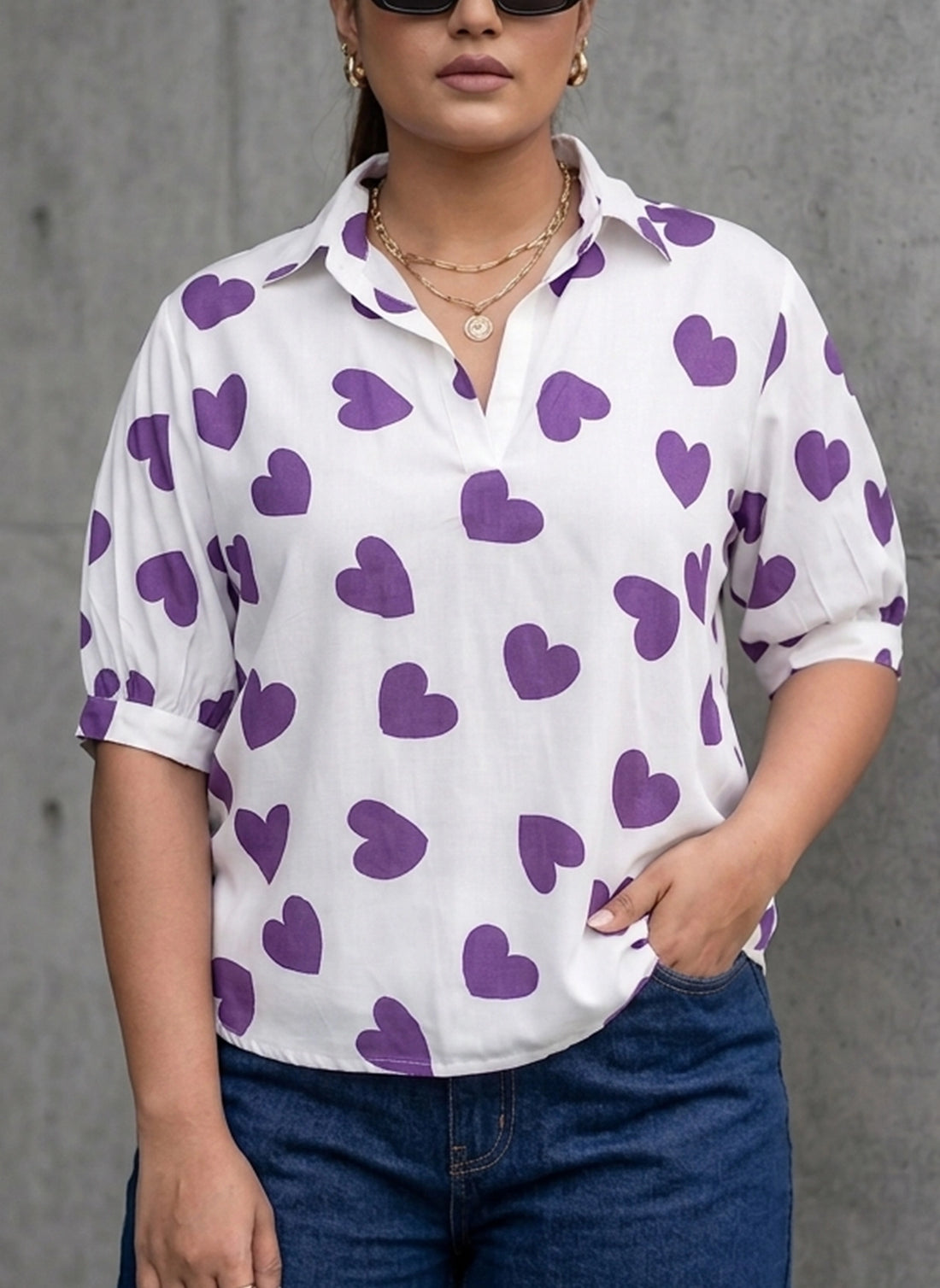 Purple heart printed rayon shirt