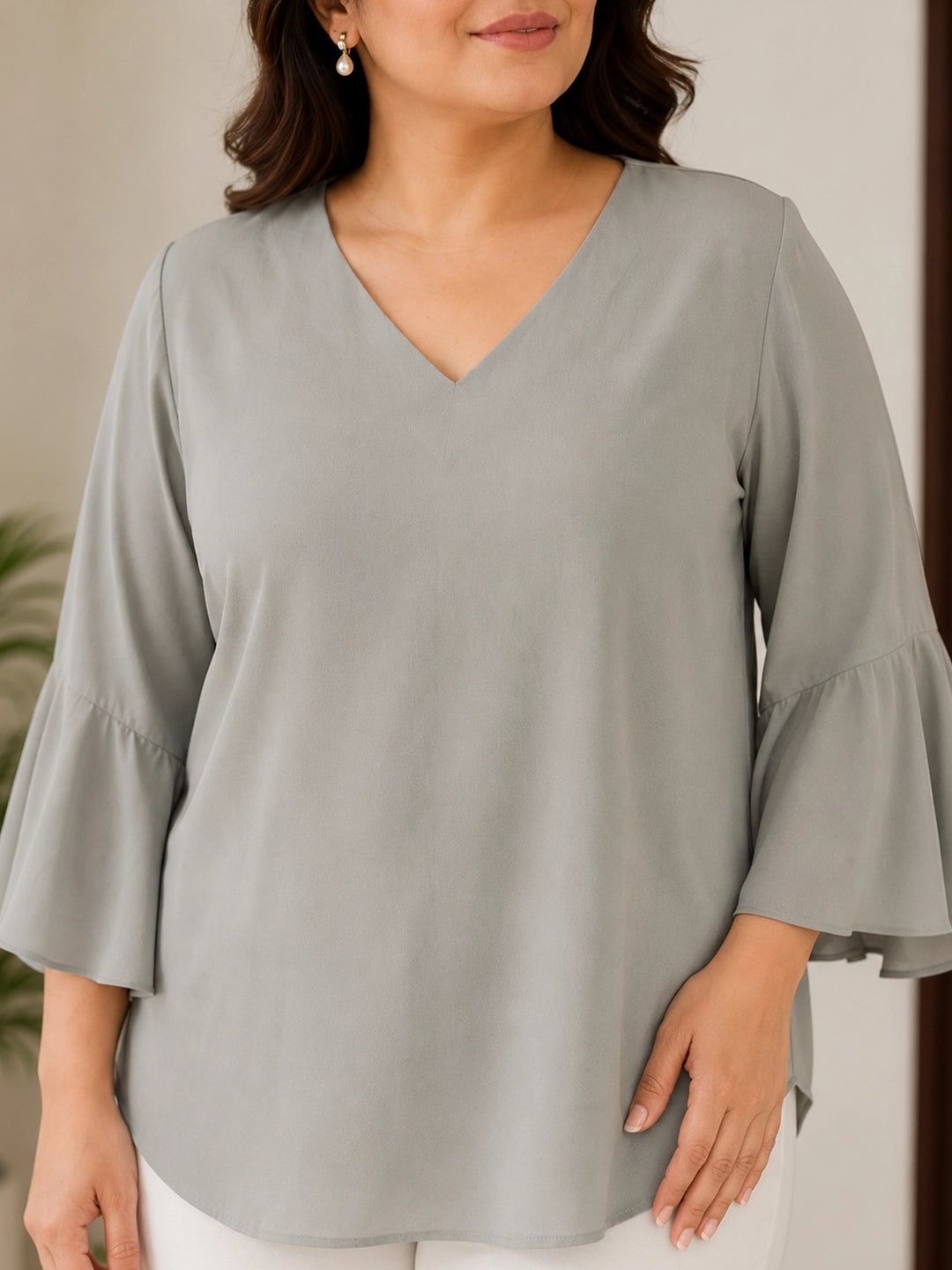 grey 3 moss crepe top — side view