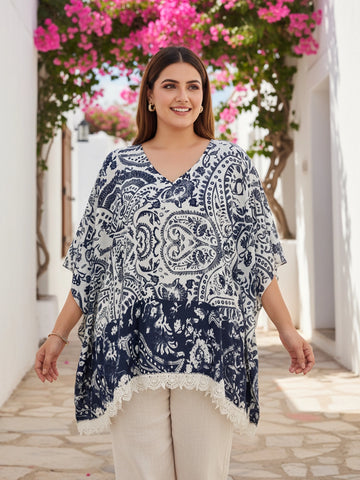 Navy paisley printed short kaftan