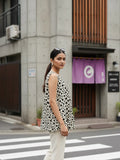 black; white 3 crepe top — back view