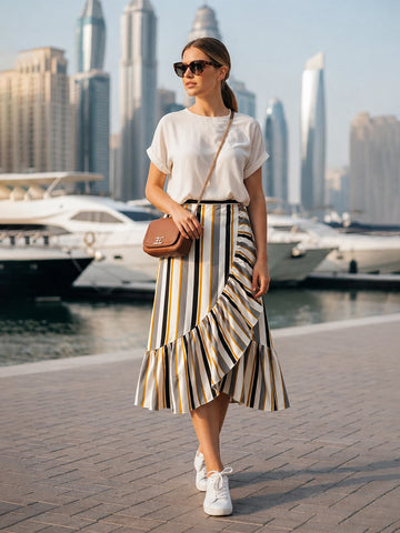 Multi stripe frill skirt