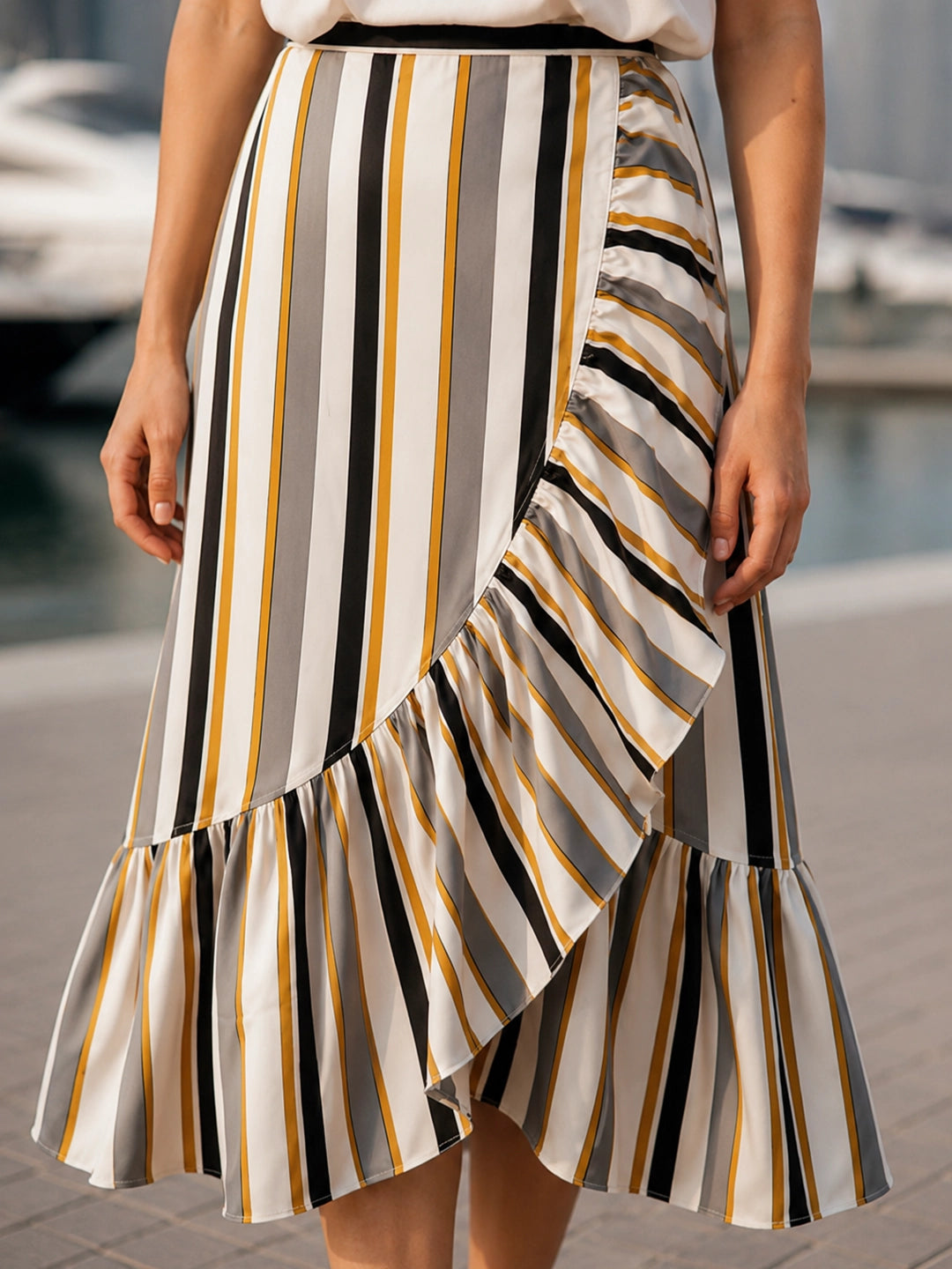 Multi stripe frill skirt