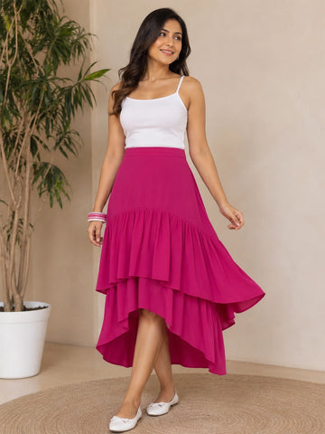 Magenta layered ruffle skirt