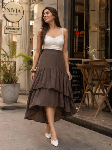 Brown layered ruffle skirt