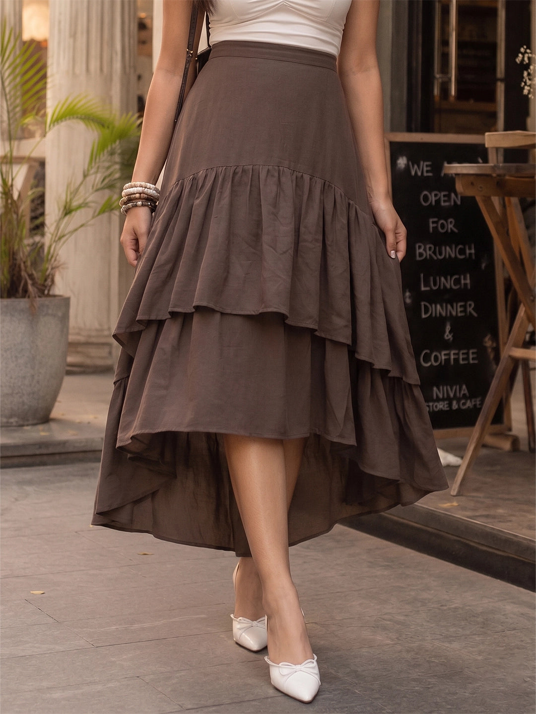 Brown layered ruffle skirt