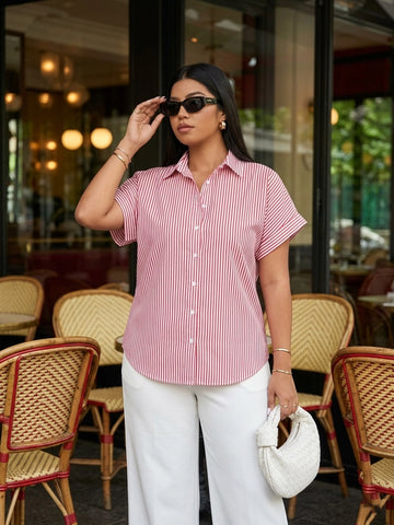 Red stripe Drop- shoulder cotton shirt