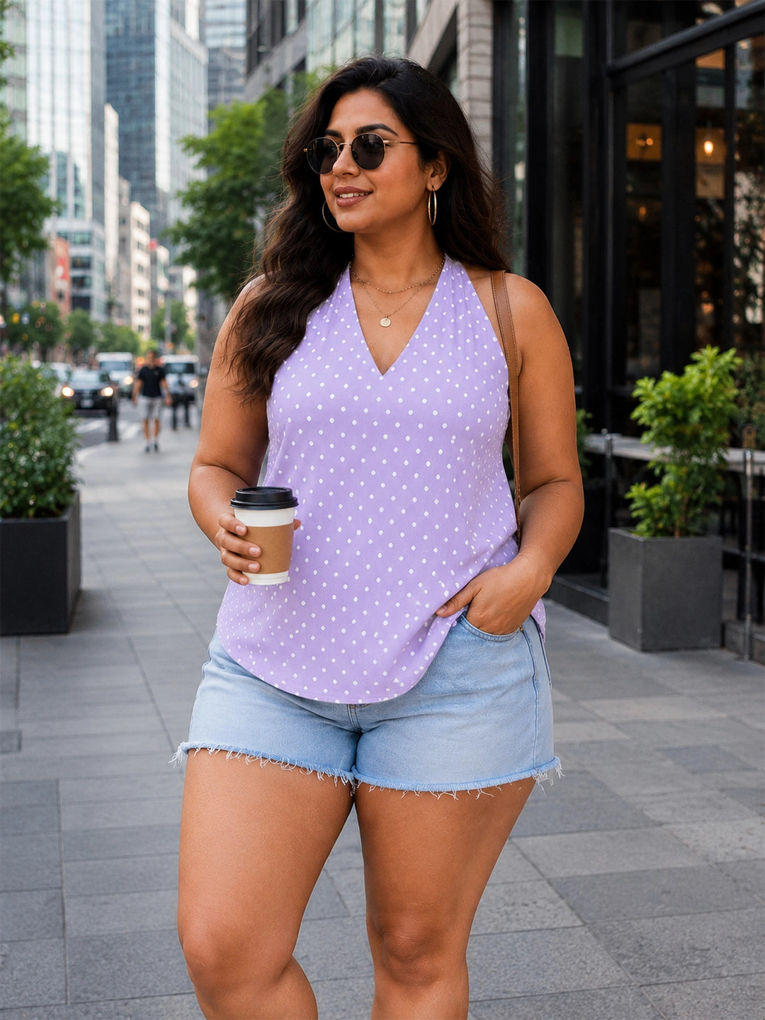 Lavender polka halter neck top