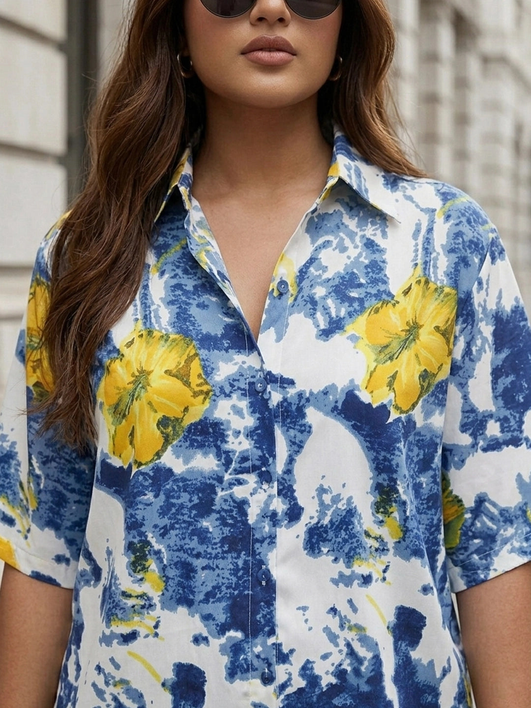Abstract floral print drop shoulder shirt