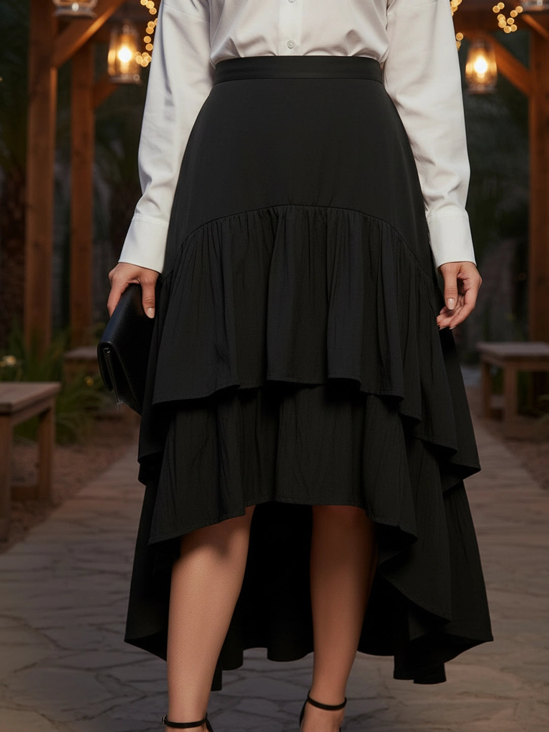 Black layered ruffle skirt