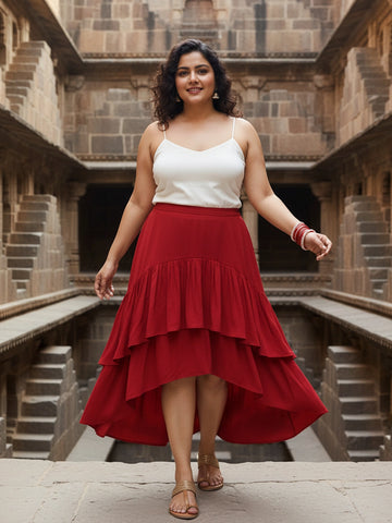 Red layered ruffle skirt