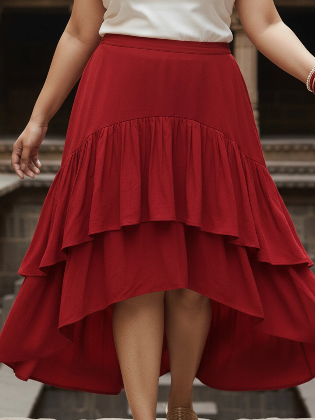 Red layered ruffle skirt