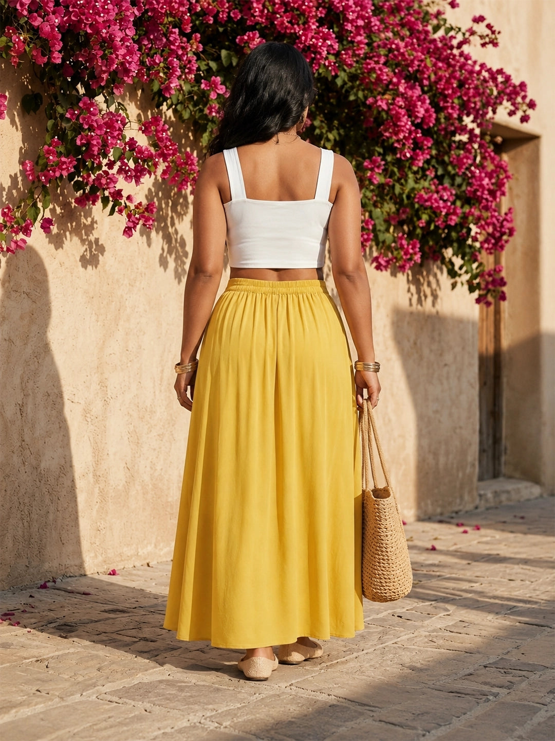 Yellow layered ruffle skirt