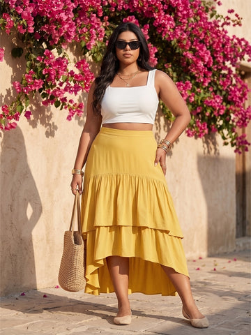 Yellow layered ruffle skirt