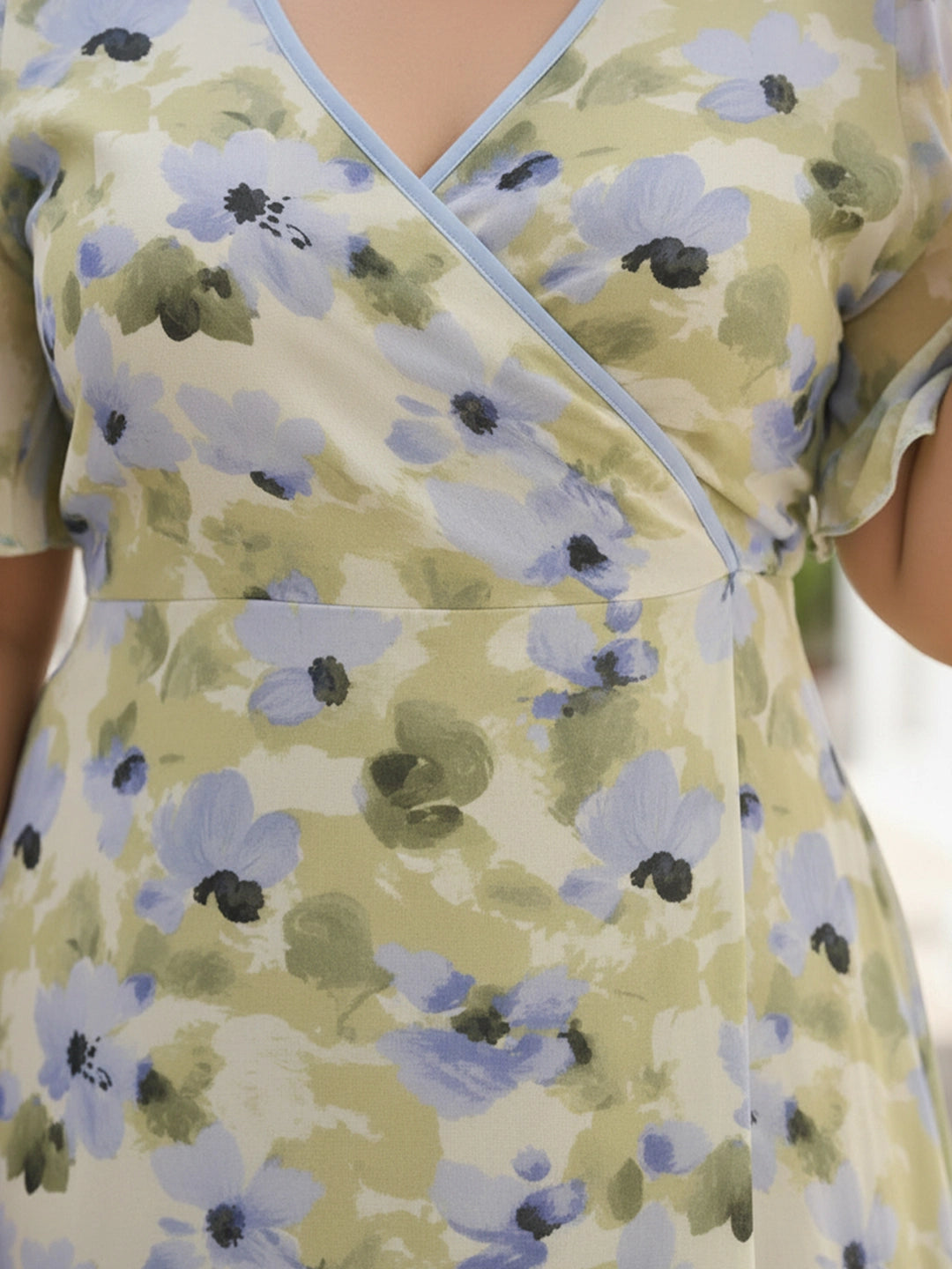Lime green printed wrap A-line dress