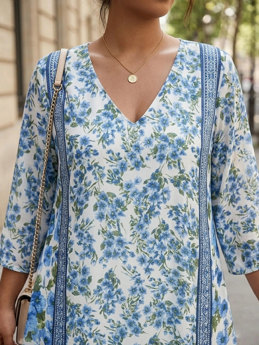 Blue floral print A-line dress