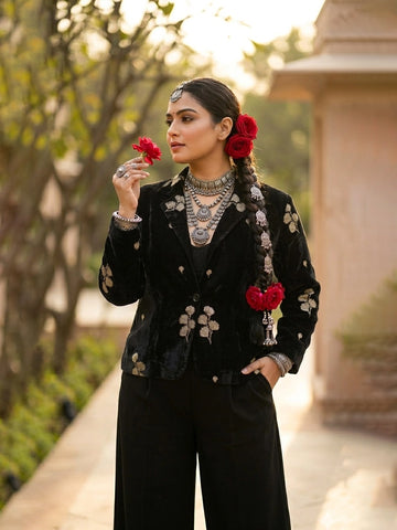 Black Lurex Floral Blazer