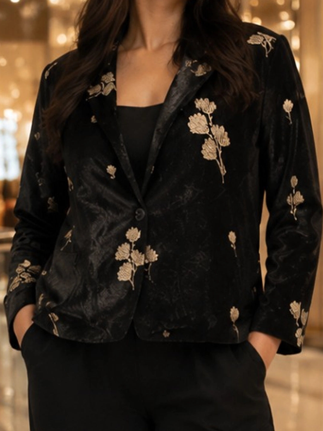 Black Lurex Floral Blazer