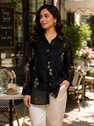 Black lurex organza shirt