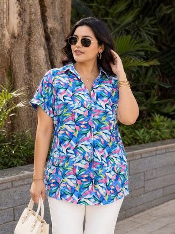 Multi tropical print drop shoulder shirt