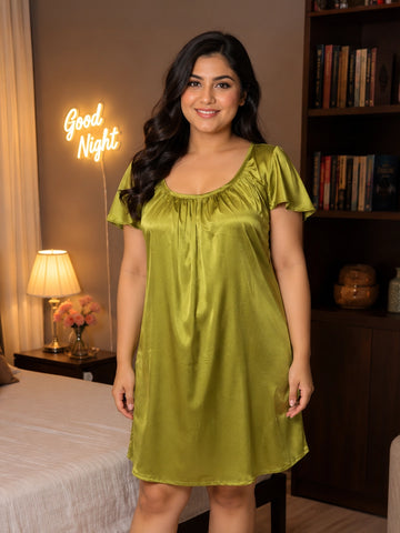 satin olive green night dress