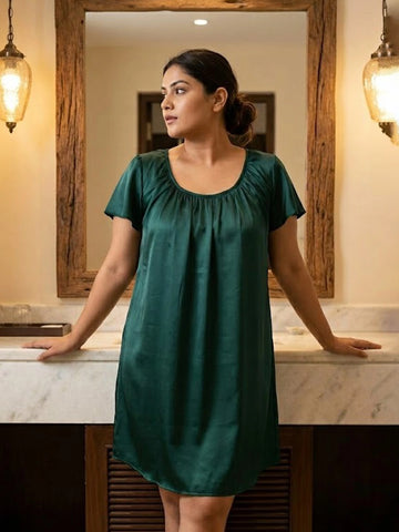 Satin green night dress