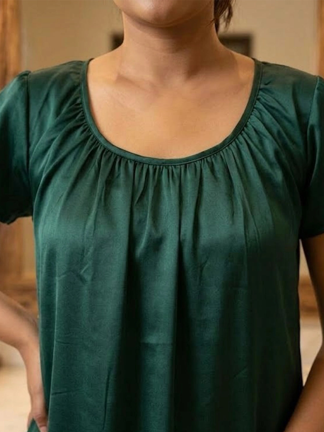 Satin green night dress