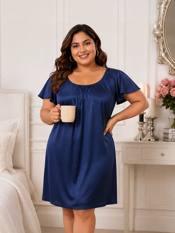 Satin navy blue night dress