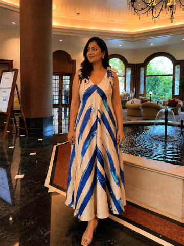 Beige abstract print A-Line dress