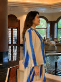 beige abstract satin blazer — back view