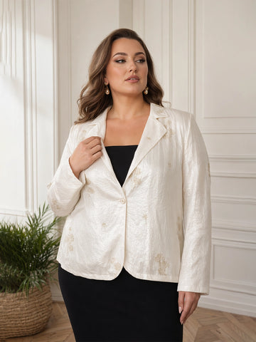 White lurex floral print blazer