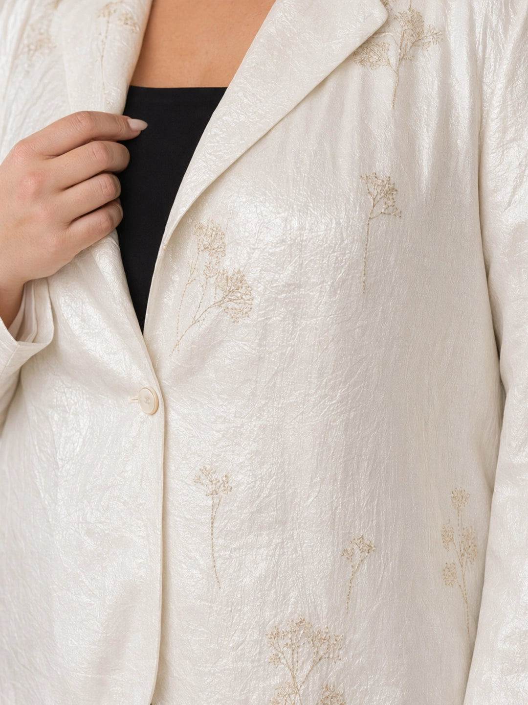 White lurex floral print blazer