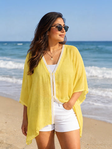 Yellow kaftan with mirror lace detailing