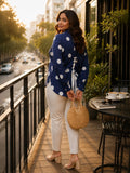 navy polka crepe shirt for women in sizes XXS to 5XL