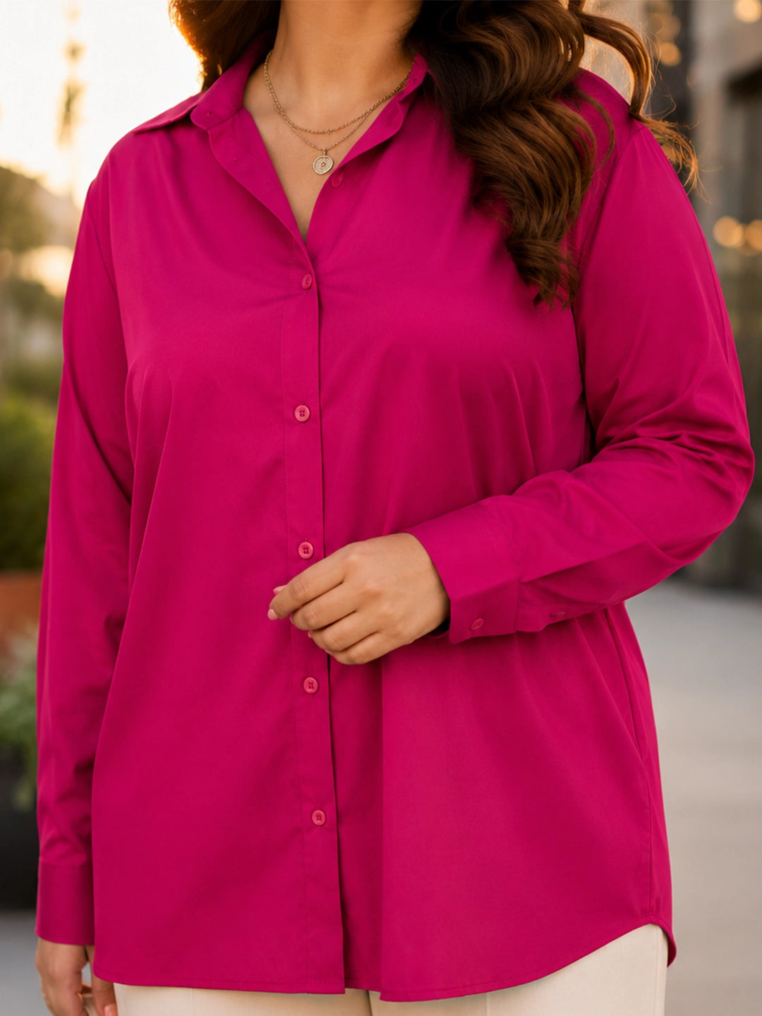Magenta rayon tie up back corset shirt