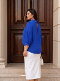royal blue moss crepe top — back view