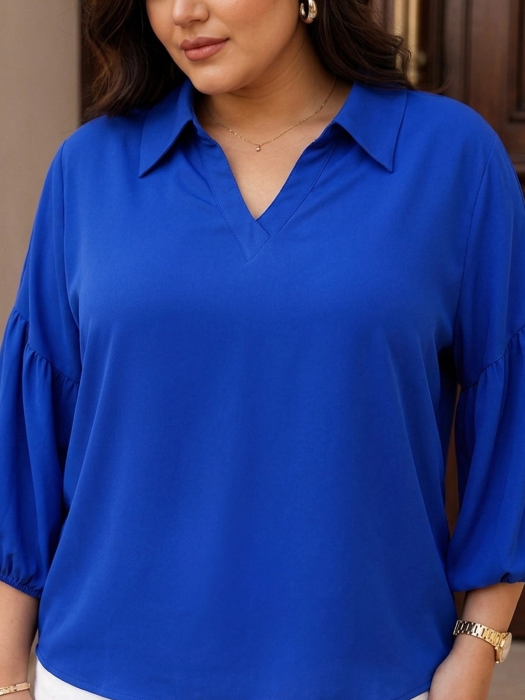 Royal blue back collar top