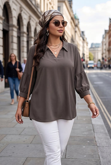 Brown back collar top