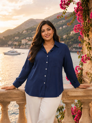 Navy blue full placket shirt with full cuff sleeves