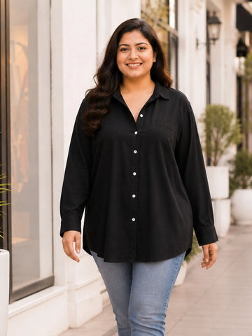 Black full placket shirt with full cuff sleeves