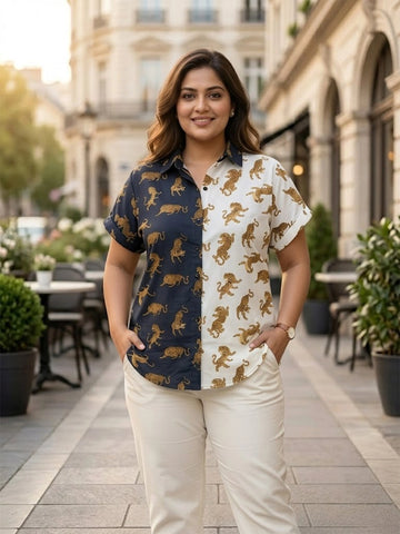Tiger print colorblock shirt