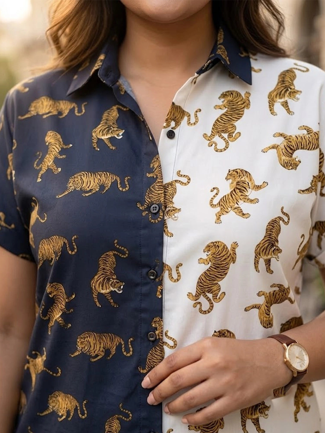Tiger print colorblock shirt