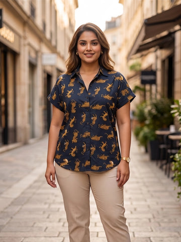 Black tiger print cotton shirt