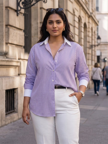 Purple stripe cotton shirt