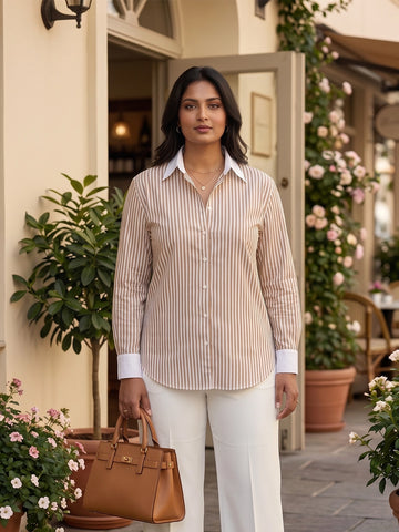 Brown Stripe Cotton Shirt