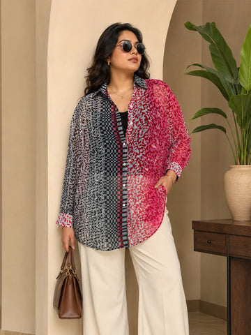 Pink leopard print georgette shirt