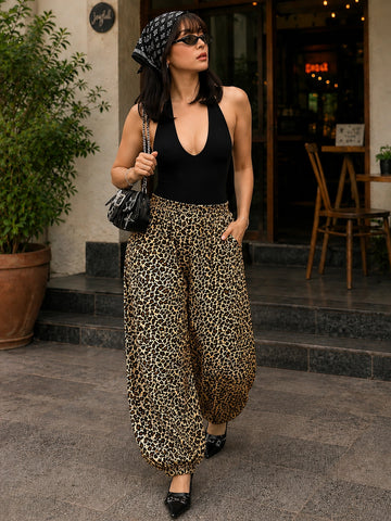 Brown leopard print harem Pants