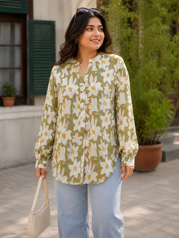 Floral print moss crepe shirt