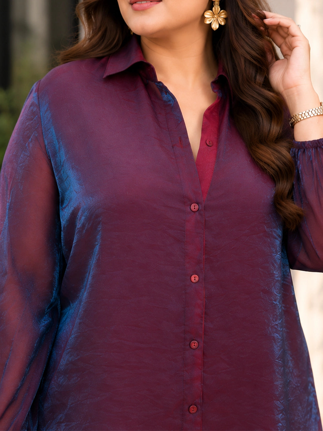 Blue dual tone organza shirt