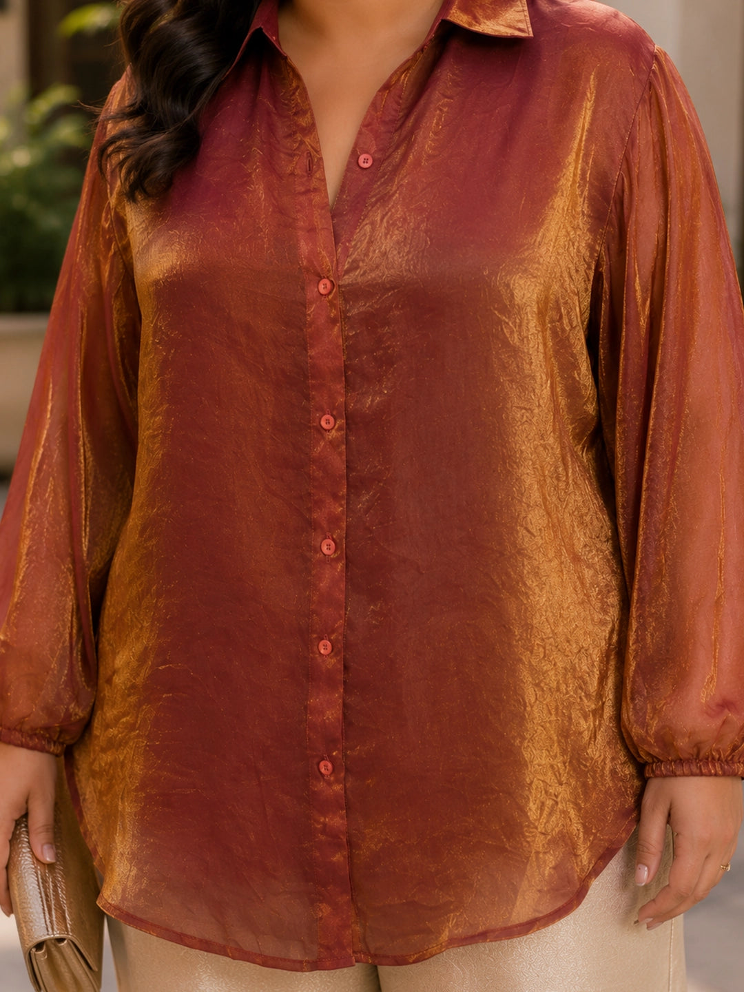 Rust dual tone organza shirt