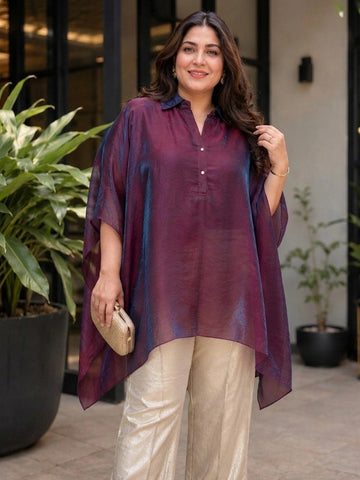 Dual tone organza asymmetrical hemline kaftan